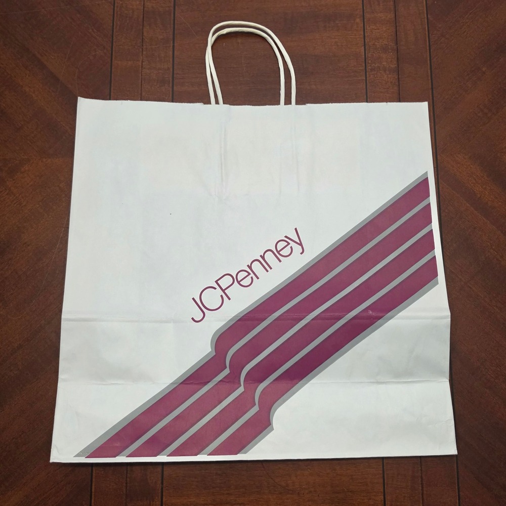 Vintage JCPenney Shopping Bag Large White Paper Logo Retro Collectible Store